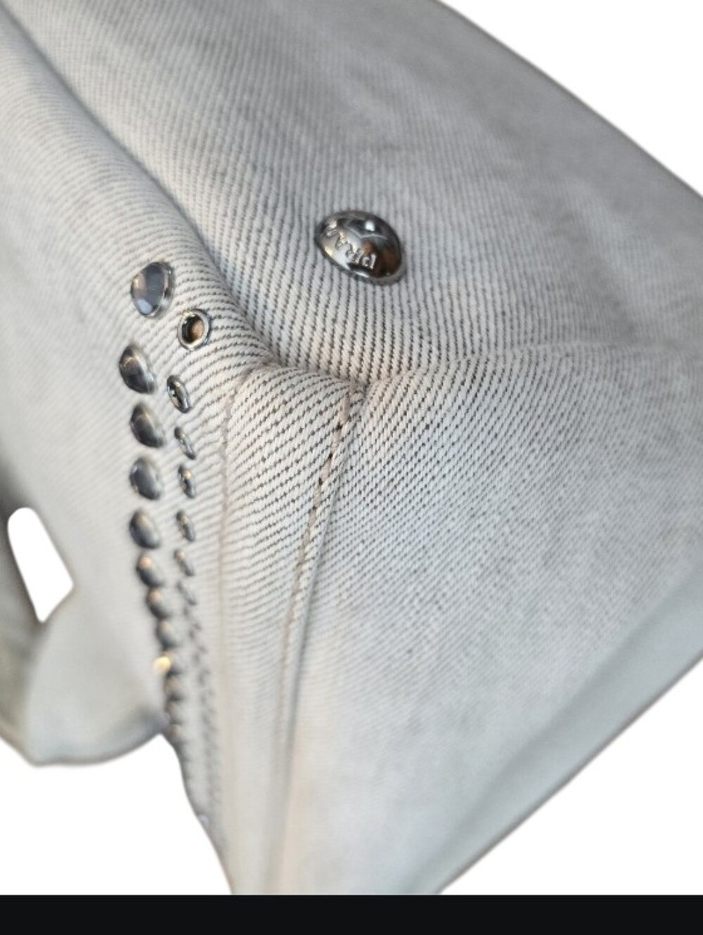 Prada Crystal Studded Lg Canapa Denim Tote w/ Card & Crossbody Strap in EUC - Picture 15 of 16